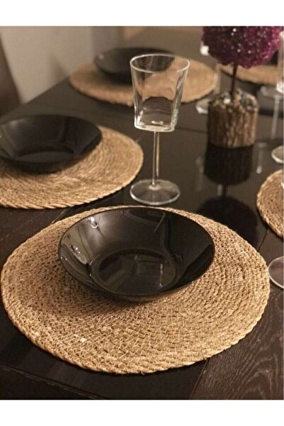 Dekahome Doğal Hasır Jüt Bohem Supla 6 Adet Amerikan Servis & Servis Altlığı - Sunum Tabak Altlığı 35x35 cm