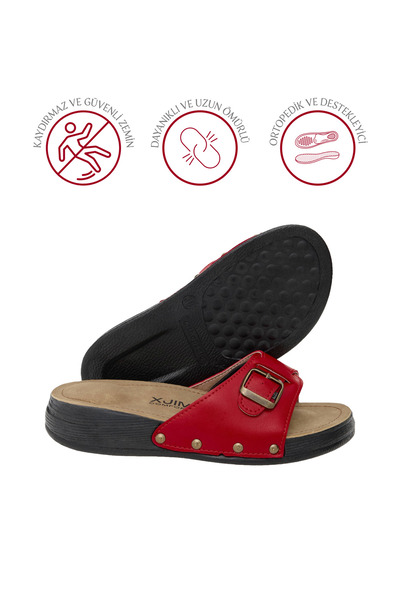 XJIM Kadın Kırmızı Ortopedik Terlik Halluks Topuk Dikeni Kemik Çıkıntısı Destekli Rahat Günlük Yazlık