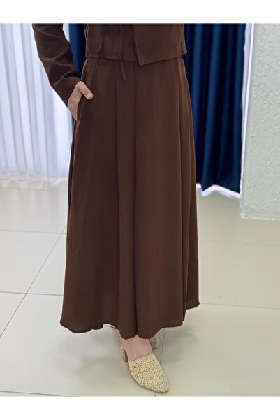 MİHRA STORE Σετ με φούστα Interlock με πλαϊνή δέσιμο με μπουφάν Ela-EK-Z-227 Καφέ