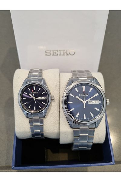 Seiko Metallic Steel Bracelet Men-Women Double Navy Blue Dial-Sapphire Glass 10 Atm Waterproof Wristwatch