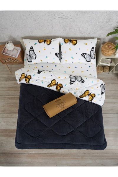 Sudemhome Double Double Sided Luxury Welsoft Elite Quilt Soft Fleece Quilt and Pillowcase Butterfly Smoked