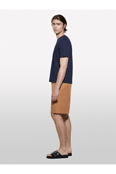 Sisley Ανδρικό μπλουζάκι με λαιμόκοψη σε σκούρο μπλε ναυτικό από λινό μείγμα κανονικής εφαρμογής