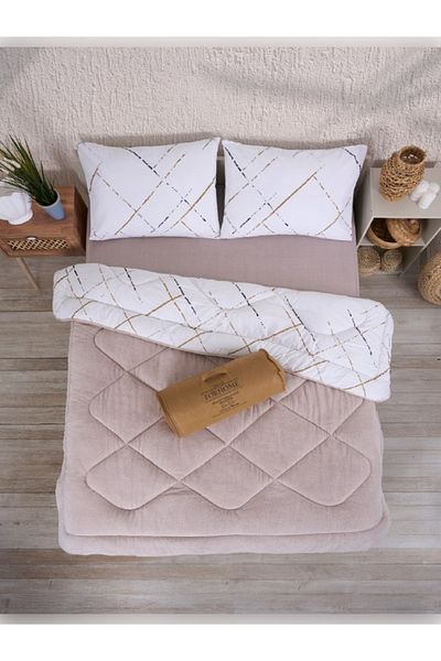 Sudemhome Double Double Sided Luxury Welsoft Elite Quilt Soft Fleece Quilt and Pillowcase Reflection Beige