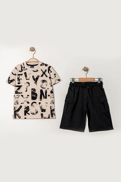 e-çocuk Letter Printed 2-Piece Boy's Suit 60295
