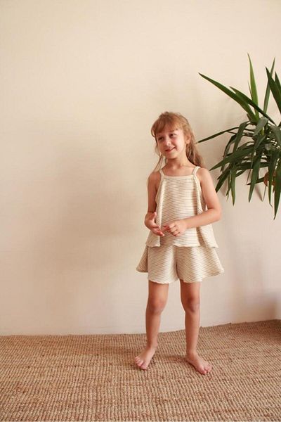 Oh La La Koala For Little Ones Black Striped Flounced Girls Strap and Shorts Set