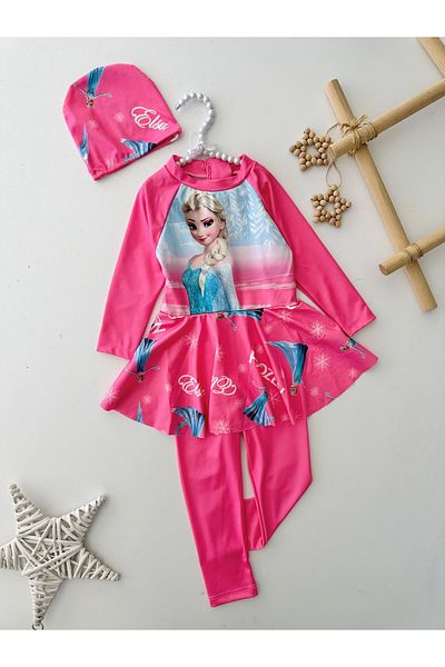 Minigimin Cicileri Pink My Mini's Flowers Frzn Girl's Swimsuit Set with Sensitive Tights