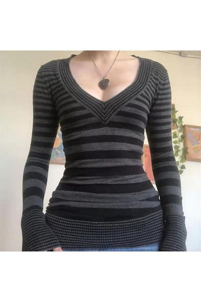 Köstebek Smoked Heart Collar Μαύρη ρίγα Gothic Y2k Μακρυμάνικο Πλεκτό Crop