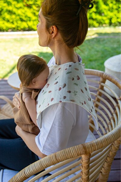 Elias Baby Müslin Alezli 4 Kat Organik %100 Pamuklu Omuz Örtüsü Sıvı Geçirmez...