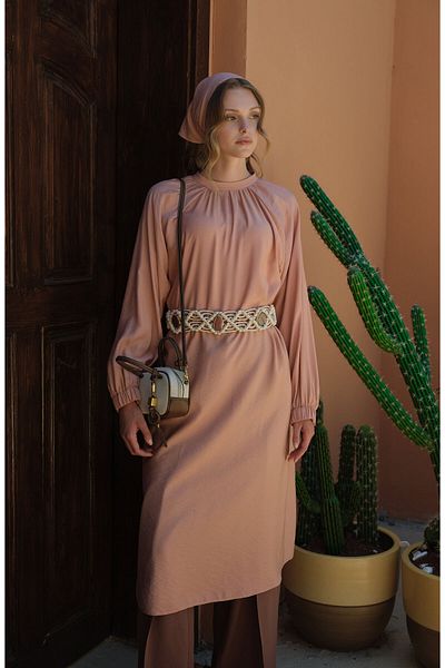 Fatma Atasoy Drawstring Tie Maxi Soft Pink Tunic