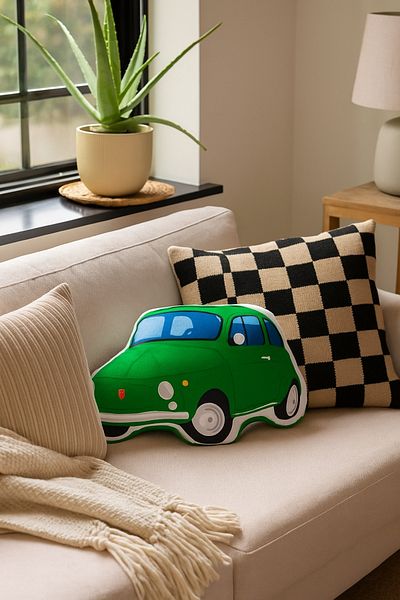 Fiat 500 Pernă plush în formă de Fiat 500, 23 x 34 x 8 cm – model verde, perna decorativă