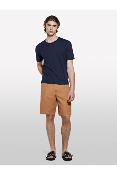 Sisley Ανδρικό μπλουζάκι με λαιμόκοψη σε σκούρο μπλε ναυτικό από λινό μείγμα κανονικής εφαρμογής