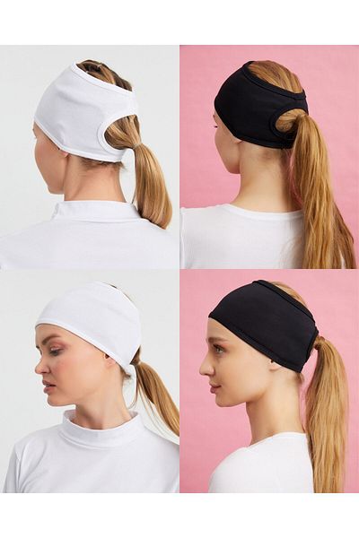 mirach 2-Pack Sports Bonnet Bandana Set White And Black Non-Slip Women's Bandana Hair Bandana Sports Bonnet