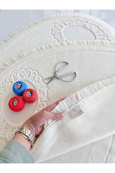 sarra Σετ σφουγγαρίστρας Etamin 2 τεμαχίων οβάλ με φούντες - ΚΡΕΜΑ