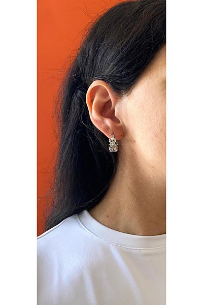 marsel aksesuar Xuping Star Figured Stone Detail Minimal Hoop Earrings