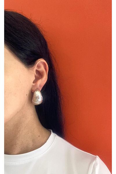 marsel aksesuar Xuping Medium Size Drop Striped Silver Earrings