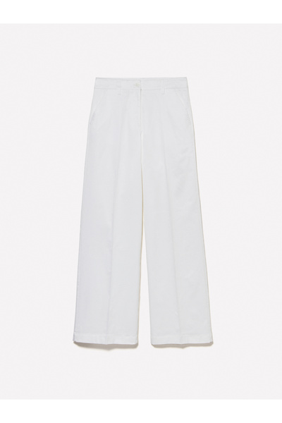 Sisley Women's White Stretch Cotton Regular Waist Wide Leg Pants