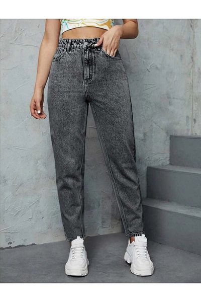 TRENDNATUREL Caracas Καπνιστό Χιόνι Πλυντήριο Λύκρα Mom Jean Παντελόνι