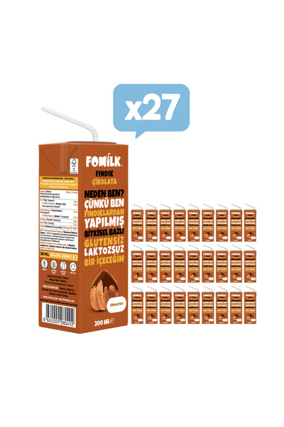Fomilk Çikolata & Fındık Sütü 200 Ml X27 Glutensiz Bitkisel Bazlı Laktozsuz V...