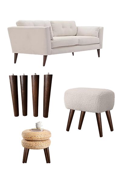 HAMADEX Picioare de mobilier conice din lemn de stejar închis de 10 cm – set de 4 |   Canapea, Canapea, Unitate TV |   Cu aparate