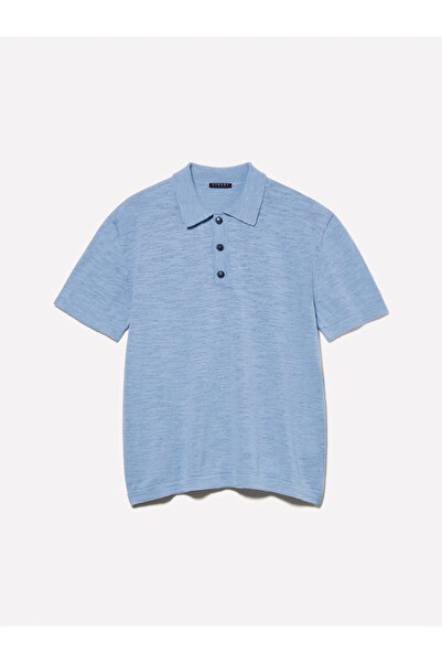 Sisley Tricou polo pentru bărbați, din amestec de in, albastru aviator