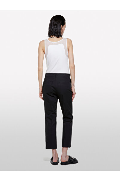 Sisley Women's Black Stretch Cotton Regular Waist Straight Fit Trousers