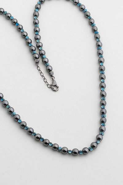 So CHIC... Hematite Stone 63 Cm Silver Men's Necklace