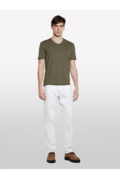 Sisley Ανδρικό μπλουζάκι Army Green 100% βαμβακερό με λαιμόκοψη σε σχήμα V Slim Fit Slub T-Shirt