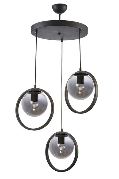 Modavize Nina Modern Living Room - Closed Glass Triple Chandelier with Metal Ring - Kitchen and Bedroom