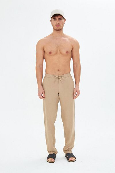 Whitefin Men's Beige Linen Pants
