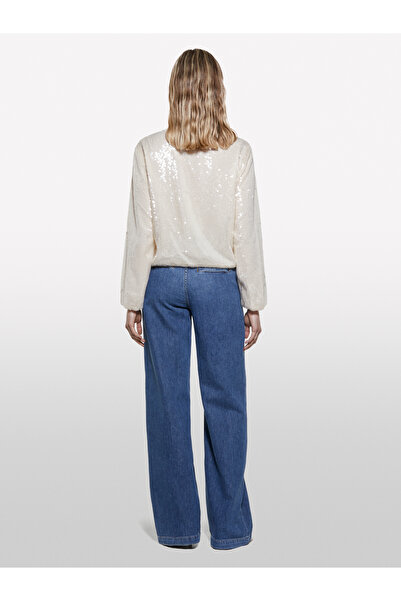 Sisley Γυναικείο μπουφάν με φερμουάρ με παγιέτες σαμπάνιας