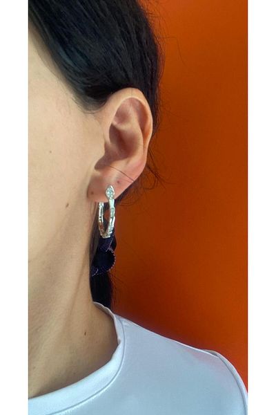 marsel aksesuar Xuping Medium Size Stone Silver Hoop Earrings