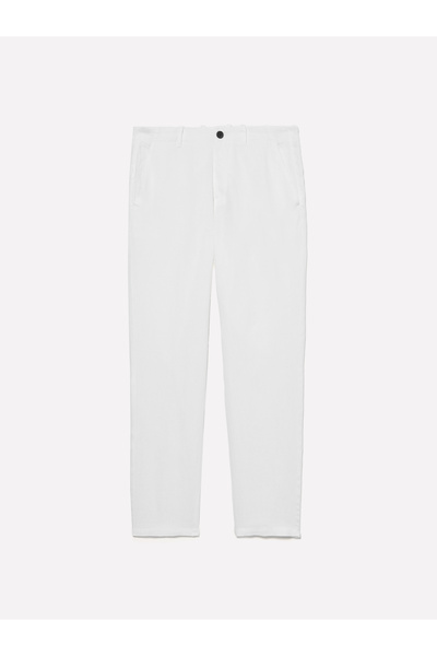 Sisley Men's Off White 100% Linen Slim Comfort Fit Trousers