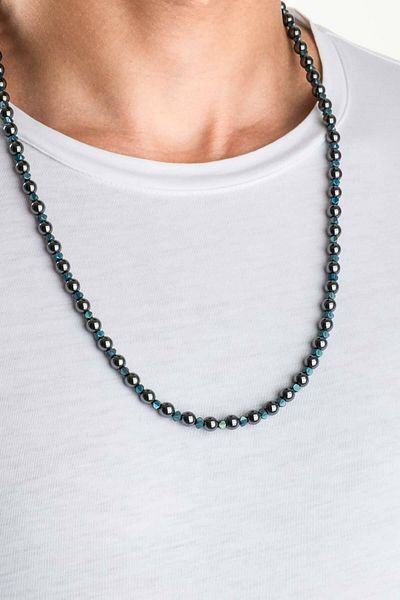 So CHIC... Hematite Stone 63 Cm Silver Men's Necklace