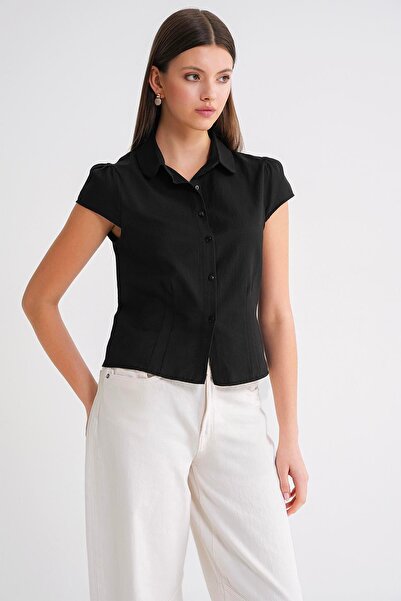 Mixray 4698 Women's Moon Sleeve Fit Pen Shirt Black
