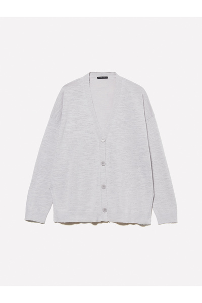 Sisley Women's Gray Linen Blended Knitwear Cardigan