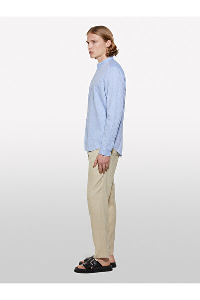 Sisley Cămașă pentru bărbați, albastru deschis, amestec de in, cu croială normală, cu guler Hakim