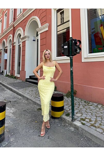 JK Stores Dantelli Askılı Tül Detaylı Elbise