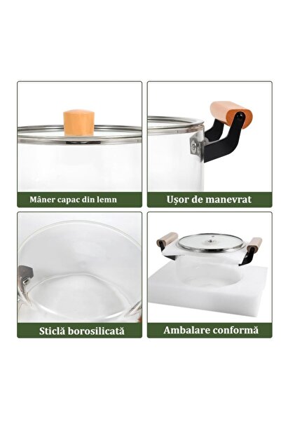 celhome Heat-resistant glass pot with lid and wooden handles, 4.5 L