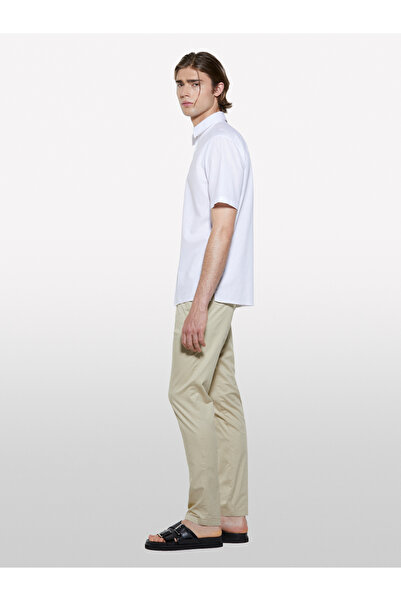 Sisley Men's Beige Cotton Blend Slim Fit Chino Trousers