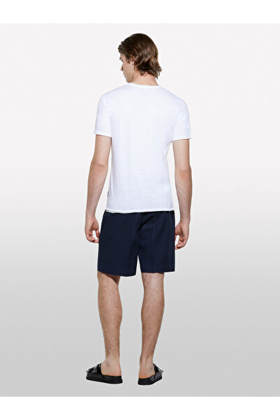 Sisley Men's Dark Navy Blue 100% Cotton Regular Fit Bermuda Shorts with Slit Detail