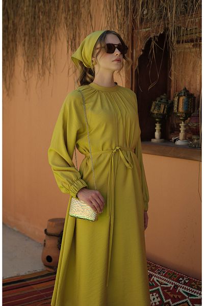 Fatma Atasoy Drawstring Tie Maxi Oil Green Tunic