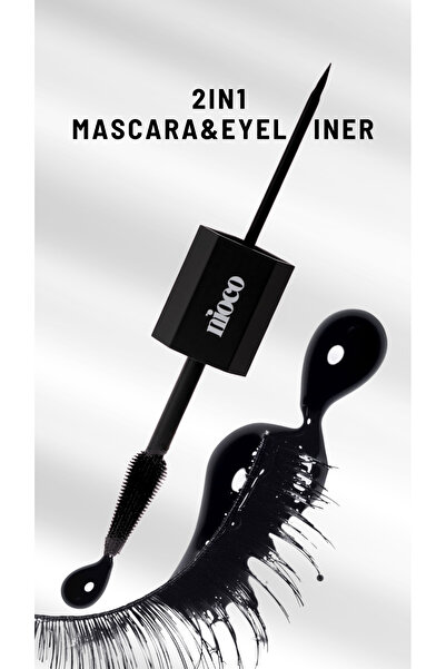 NİOCO 2in1 Çift Taraflı Maskara Eyeliner Hacim Veren Kıvırıcı Etkili Rimel Keçe Uçlu Eyeliner-Siyah