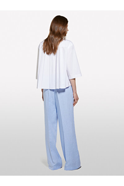 Sisley Cămașă albă pentru femei, 100% bumbac, cu detaliu plisat, oversize, cu jumătate de mânecă