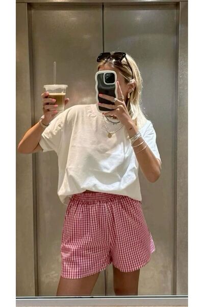 The Champ Clothing Women's Comfortable Elastic Waist Plaid Patterned Summer Shorts