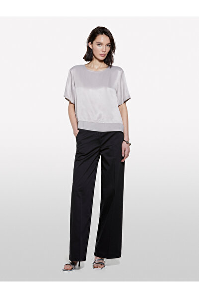 Sisley Women's Black Stretch Cotton Regular Waist Wide Leg Pants