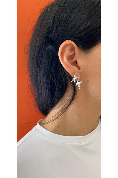 marsel aksesuar Xuping Elegant Silver Star Earrings with Zircon Stone