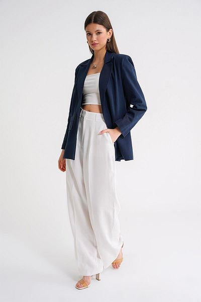 Mixray 4685 Women's Double Breasted Linen Jacket Navy Blue