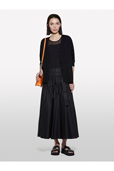 Sisley Women's Black Linen Blend Knitwear Cardigan