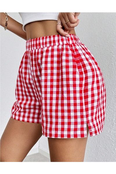 The Champ Clothing Women's Comfortable Elastic Waist Plaid Patterned Summer Shorts