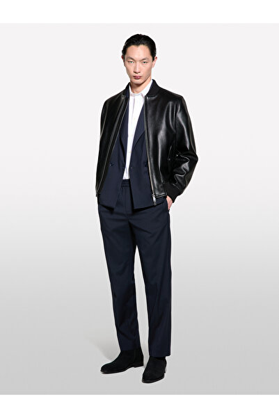 Sisley Erkek Koyu Lacivert Viskoz Karışımlı Fermuar Detaylı Regular Fit Jogger Pantolon